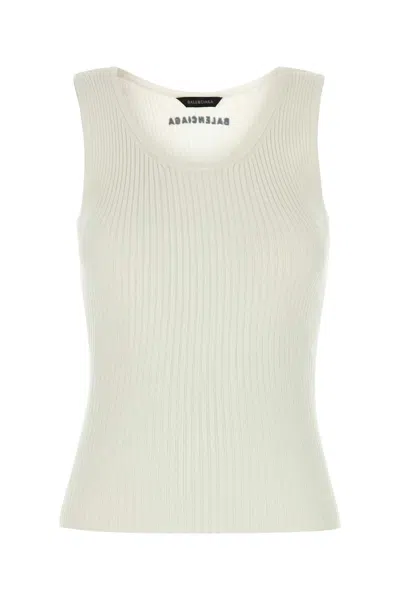 BALENCIAGA WHITE STRETCH WOOL BLEND TANK TOP