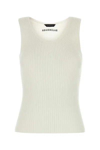 Balenciaga White Stretch Wool Blend Tank Top