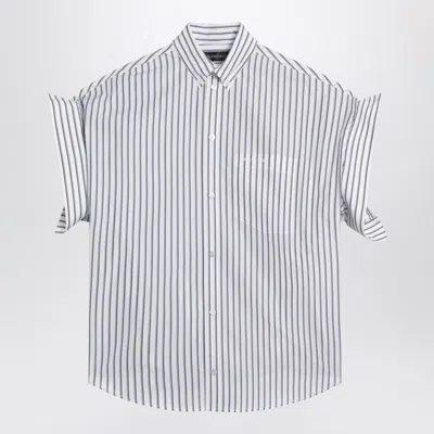 Balenciaga Women White Shirt With Button-down Collar Striped Motif And Front Pocket In Cotton Woman In Multi