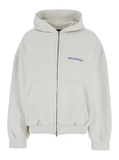 Balenciaga White Sweatshirt With Fixed Hood And Logo Lettering On Front And Rear In Cotton Woman In Neutral