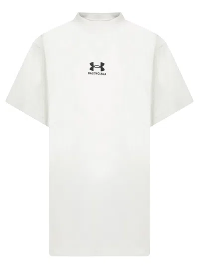 BALENCIAGA BALENCIAGA WHITE T-SHIRT WITH DESIGN AND SUBTLE LOGO