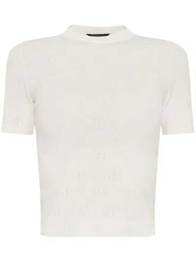 BALENCIAGA WHITE OPEN-KNIT WOOL T-SHIRT