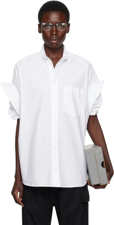 Balenciaga White Tucked Sleeve Shirt In 9000 White
