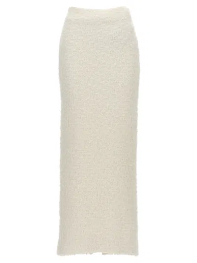 BALENCIAGA OFF WHITE HIGH WAIST LONG TWEED SKIRT