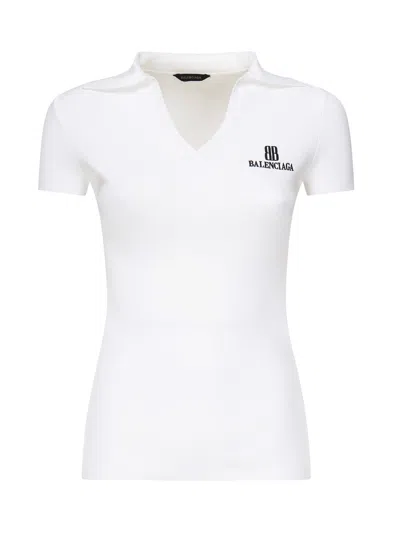 BALENCIAGA WHITE VISCOSE BLEND POLO SHIRT