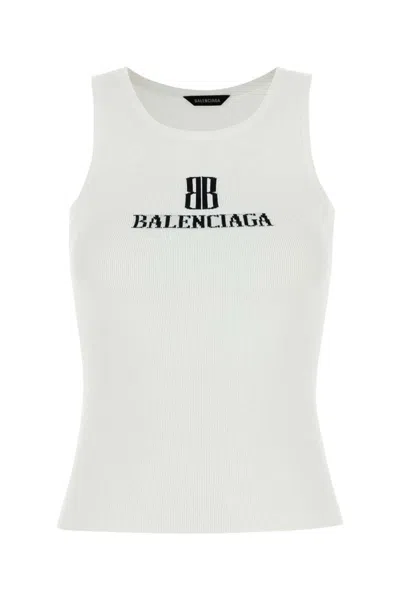 BALENCIAGA WOMEN WHITE VISCOSE BLEND TANK TOP, M LUXURY TOPS FOR WOMEN DARVEYS