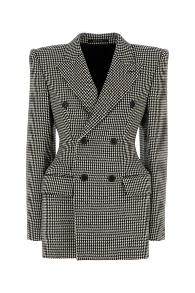 BALENCIAGA WHITE/BLACK EMBROIDERED WOOL BLAZER
