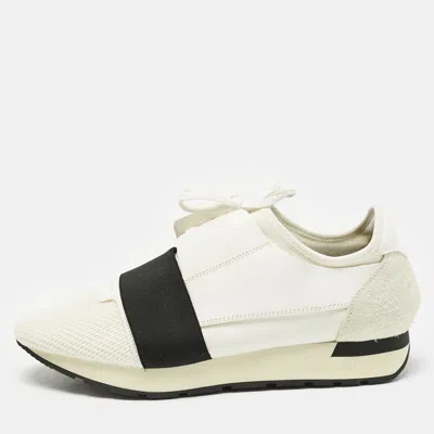 Pre-owned Balenciaga White/black Leather And Mesh Race Runner Sneakers Size 41