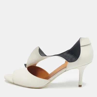 Pre-owned Balenciaga White/black Leather Peep Toe Pumps Size 39