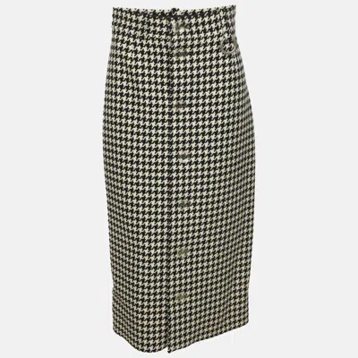 Pre-owned Balenciaga White/black Wool Blend Houndstooth Midi Skirt S