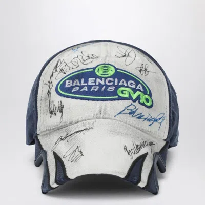 BALENCIAGA BALENCIAGA  WHITE/BLUE BASEBALL CAP WITH SIGNATURES