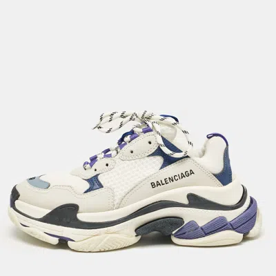 Pre-owned Balenciaga White/blue Mesh And Leather Triple S Sneakers Size 39