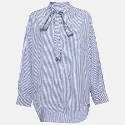 Pre-owned Balenciaga White/blue Striped Cotton Oversized Shirt S