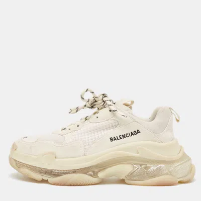 Pre-owned Balenciaga White/grey Nubuck Leather And Mesh Triple S Clear Sneakers Size 40