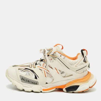 Pre-owned Balenciaga White/orange Mesh And Faux Leather Track Low Top Sneakers Size 36