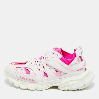 Pre-owned Balenciaga White/pink Mesh And Faux Leather Track Sneakers Size 38