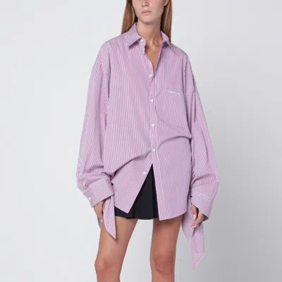 Balenciaga White/plum Striped Cotton Shirt In Pink