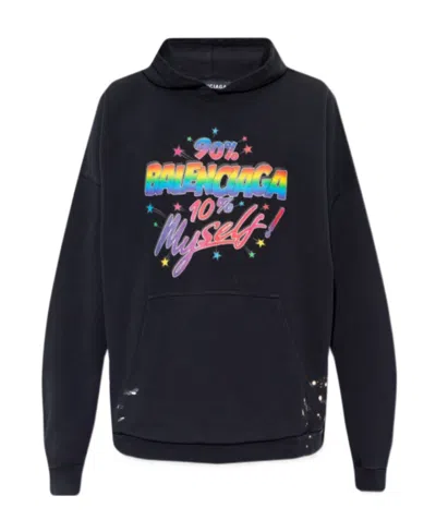 Balenciaga Wide Fit Slogan-print Hoodie In Black