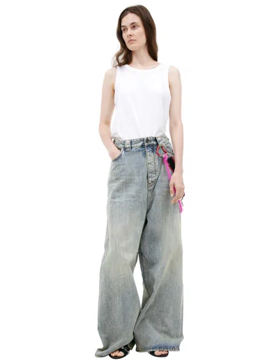Balenciaga Wide Jeans With Keychain In Gold