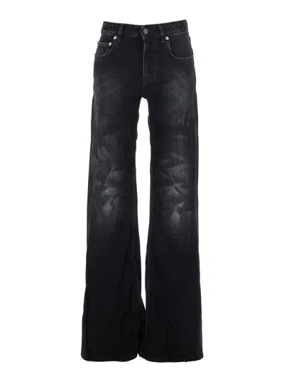 Balenciaga Wide Leg Faded Denim Jeans In Black