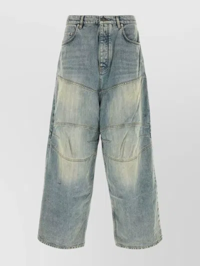 Balenciaga Wide-leg Faded Denim Trousers With Front And Back Pockets In Blue