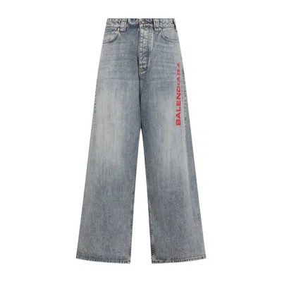 Balenciaga Wide-leg Jeans With Prominent Logo Detail In Gray