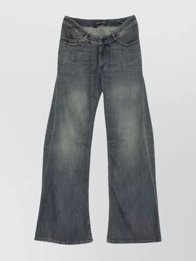 BALENCIAGA WIDE-LEG LOW-RISE TROUSERS FRAYED HEM