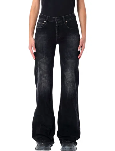 Balenciaga Wide-leg Washed Black Denim Jeans In Blue
