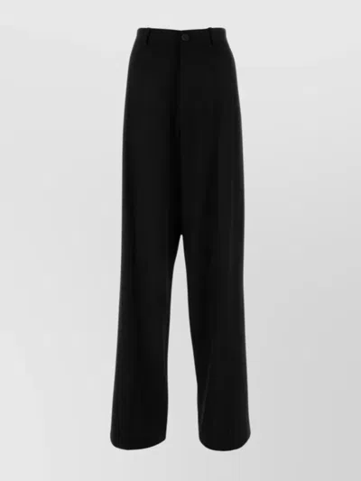 Balenciaga Wide-leg Wool Blend Pant With Belt Loops In Black