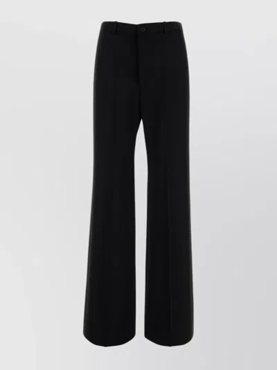 Balenciaga Wide-leg Wool Trousers With Belt Loops And Pleats In Black