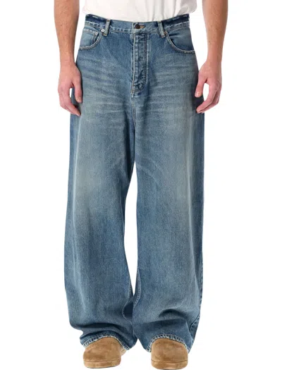 Balenciaga Wide-leg Distressed Jeans In Blu