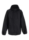 Balenciaga Black Jacket With Drawstring Hood And Maxi Logo Lettering Print On The Rear In Tech Fabri In Black