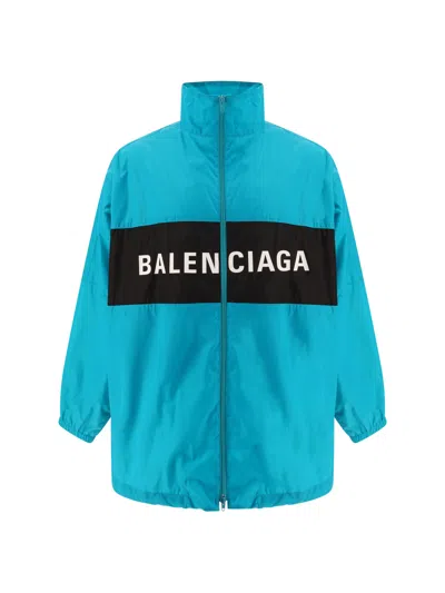 Balenciaga Windbreaker Logo Jacket In Turquoise