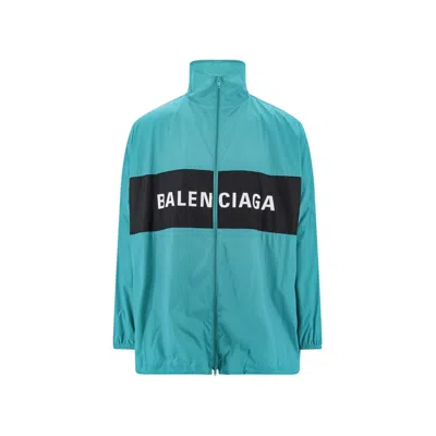 Balenciaga Windbreaker Logo Jacket In Turquoise