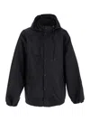 Balenciaga Black Jacket With Drawstring Hood And Maxi Logo Lettering Print On The Rear In Tech Fabri In Black