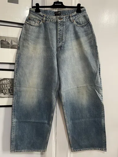 Pre-owned Balenciaga Winter 22 Liquid Baggy Jean M (fits 32-34) In Blue