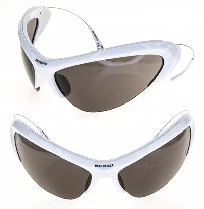 Pre-owned Balenciaga Wire Cat Mask Wrap 0232 White Silver Unisex Sunglasses Bb0232s 003 In Gray