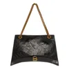 Balenciaga Crush Large Crinkled Leather Chain Shoulder Bag In Black