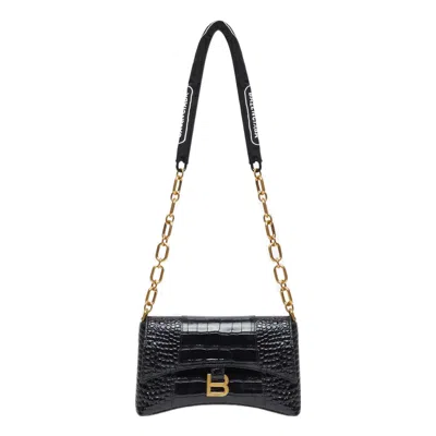 Balenciaga Downtown Xs Crocodile-embossed Shoulder Bag In Black