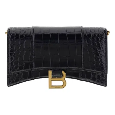 Balenciaga (wmns)  Hourglass Wallet On Chain Crocodile Embossed 'black'