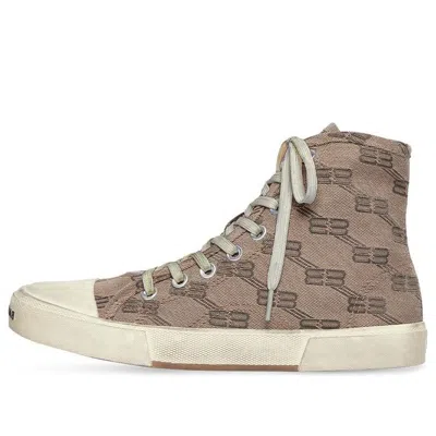Balenciaga (wmns)  Paris High Top Sneakers 'tan Bb Monogram Cotton And White Rubber'
