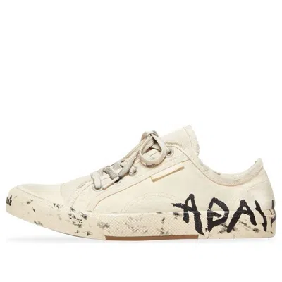 Balenciaga (wmns)  Paris Low Top Sneakers 'white Destroyed Cotton And White Rubber With Graffiti' In Neutral