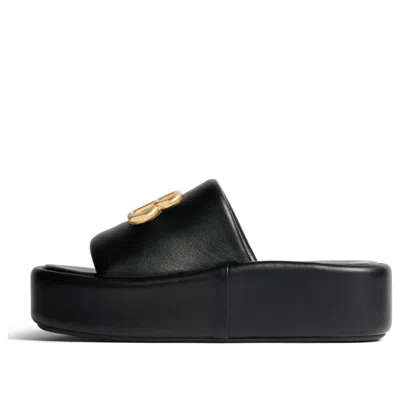 Balenciaga 80mm Bb Shiny Leather Slide Sandals In Black