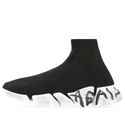 Balenciaga (wmns)  Speed 2.0 Graffiti Sneakers 'black Recycled Knit And White Sole Unit'