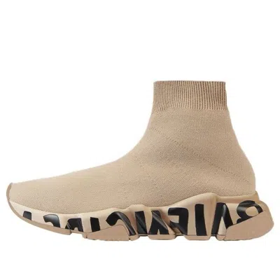 Balenciaga (wmns)  Speed Graffiti Sneakers 'beige Knit Black Graffiti Sole Unit' In Neutral