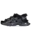 Balenciaga Faux Fur-lined Leather And Rubber Sandals In Black