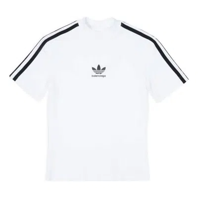 Balenciaga + Adidas Striped Printed Stretch-cotton Jersey T-shirt In White Black