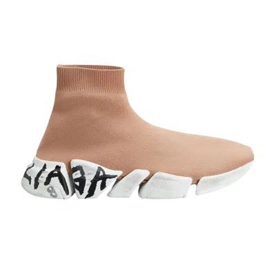 Pre-owned Balenciaga Wmns Speed 2 Graffiti Sock Bootie 'dark Beige White Black' | Tan | Women's Size 39 In Brown