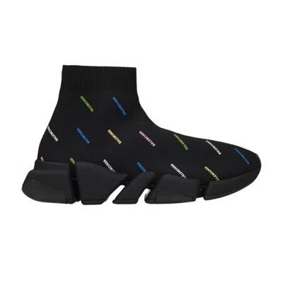 Pre-owned Balenciaga Wmns Speed 2.0 Sneaker 'allover Logo - Black Multi-color' | Women's Size 37