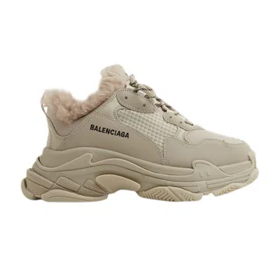 Pre-owned Balenciaga Wmns Triple S Sneaker 'fake Fur - Beige' | Brown | Women's Size 37